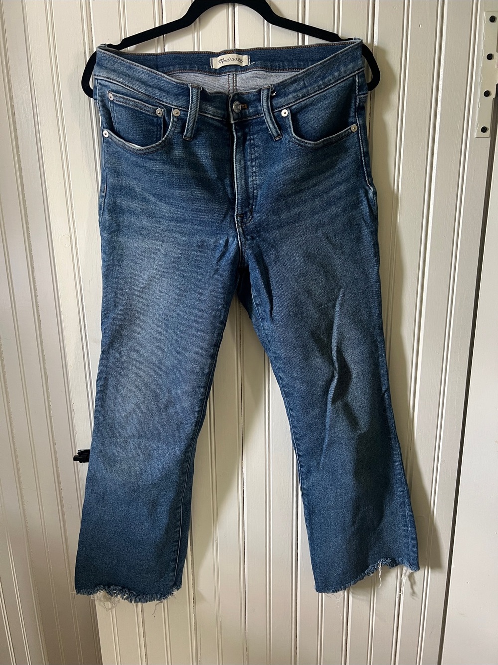 Madewell Raw Hem Straight-Leg Blue Jeans